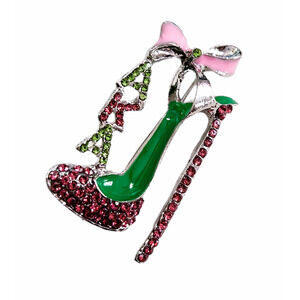 AKA Alpha Kappa Alpha Brooch Pin Shoe Heel Pink and Green